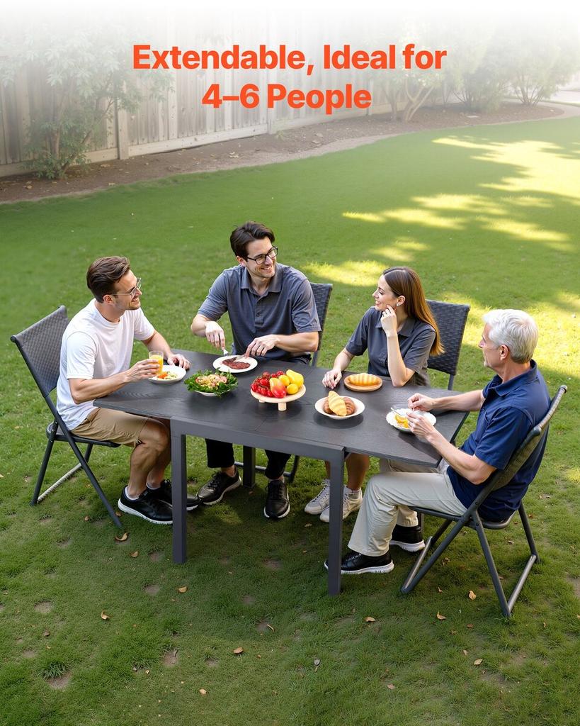 Expandable Outdoor Patio Dining Table, 80-160cm Rectangular Backyard Bistro Tables for 4-6, Aluminum Frame Metal Steel Slat , All-Weather Large
