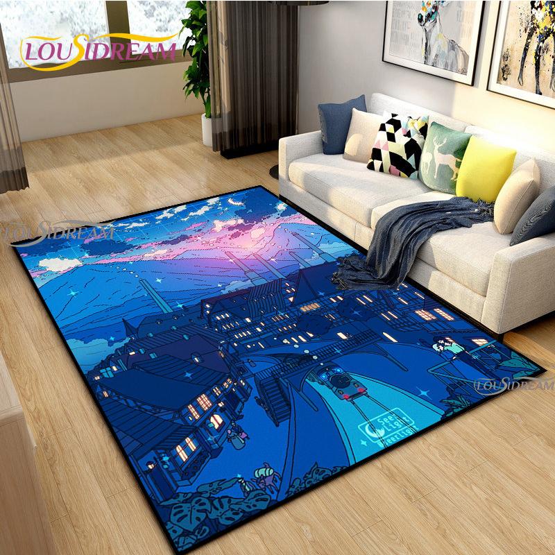 Японское Аниме Ночной Пейзаж Ковры Детская Игровая Напольная Подстилка Alfombra Мультяшные Ковры Современный Домашний Декор Гостиной Моющийся Напольный Ковер