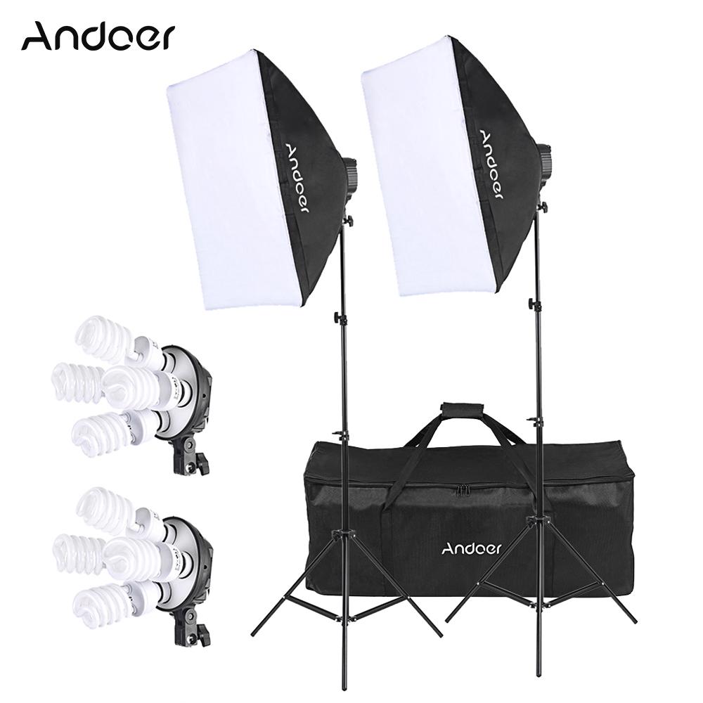 Andoer Студийный комплект фотоосвещения с 2 * Софтбоксом Цельсия 2 * 4-в-1 патроном для лампы Цельсия 8 * лампочкой 45 Вт Цельсия 2 * стойкой для освещения 1 * сумкой для переноски U