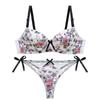 Print Push Up French Lace Women's Underwear Sets ABC Cup Bra And Panty Deep V Brassiere