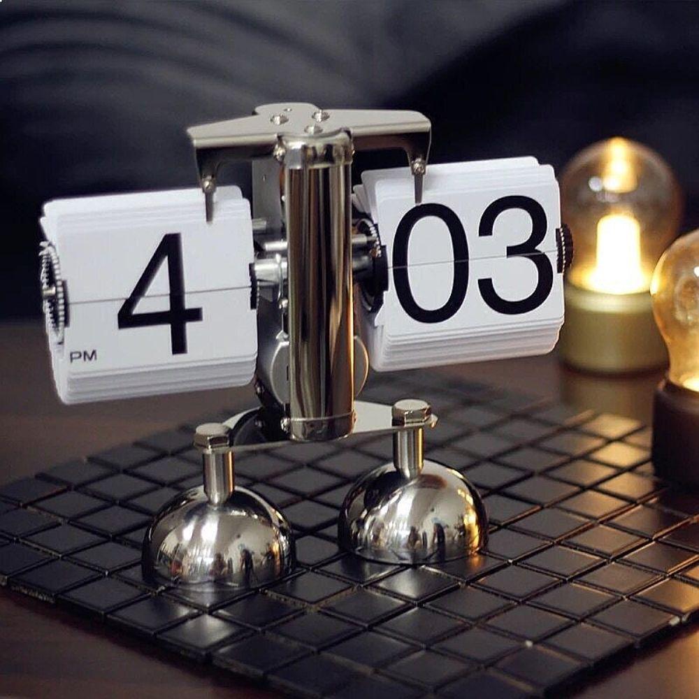 Mechanical Vintage Metal Clock Nordic Style Page Turning Clock Automatic Flip Clock Desktop