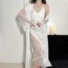 Spring Summer Long Kimono Bath Robe Gown Female Sleepwear Nightgown Two-Piece Set Sexy Lace Nightdress Casual Rayon Homewear