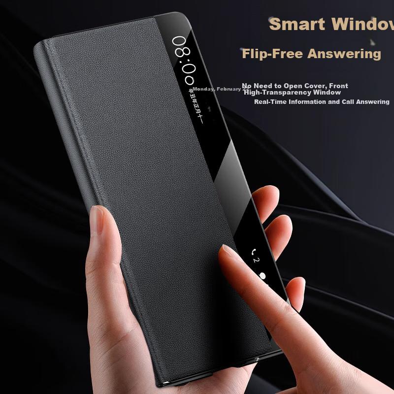 Wristband Stand Case for Huawei X5 Mate X5 Collector Edition Foldable Screen Leather Full Coverage Shockproof Magnetic Flip Smart Window Unisex