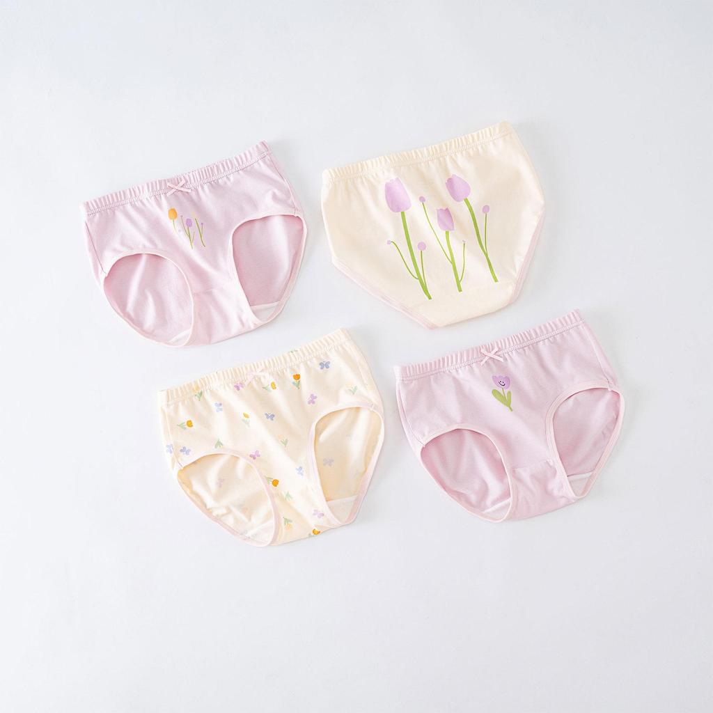 "Girls' Cute Cartoon Print Cotton Underwear - High Elastic, Antibacterial, Breathable Briefs for Older Kids"