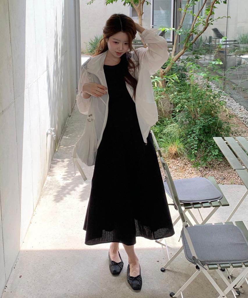 Mind Bridge Woman [W] Cap Sleeve Belted Nylon Long Dress - 2 Colors