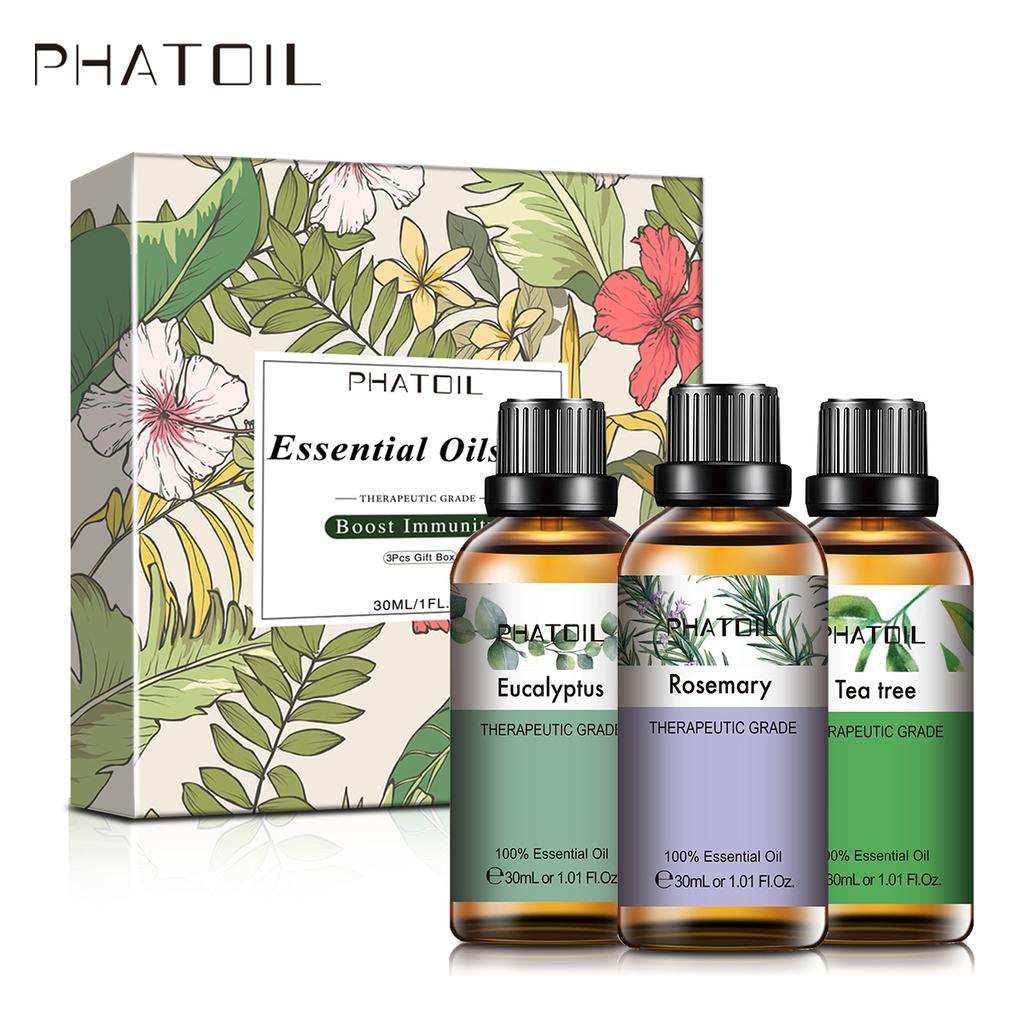 PHATOIL 3 шт. Набор эфирных масел Подарочная коробка Эвкалипт Чайное дерево Эфирное масло розмарина Ароматерапия для свежего воздуха Диффузор Стерилизация Облегчение тела