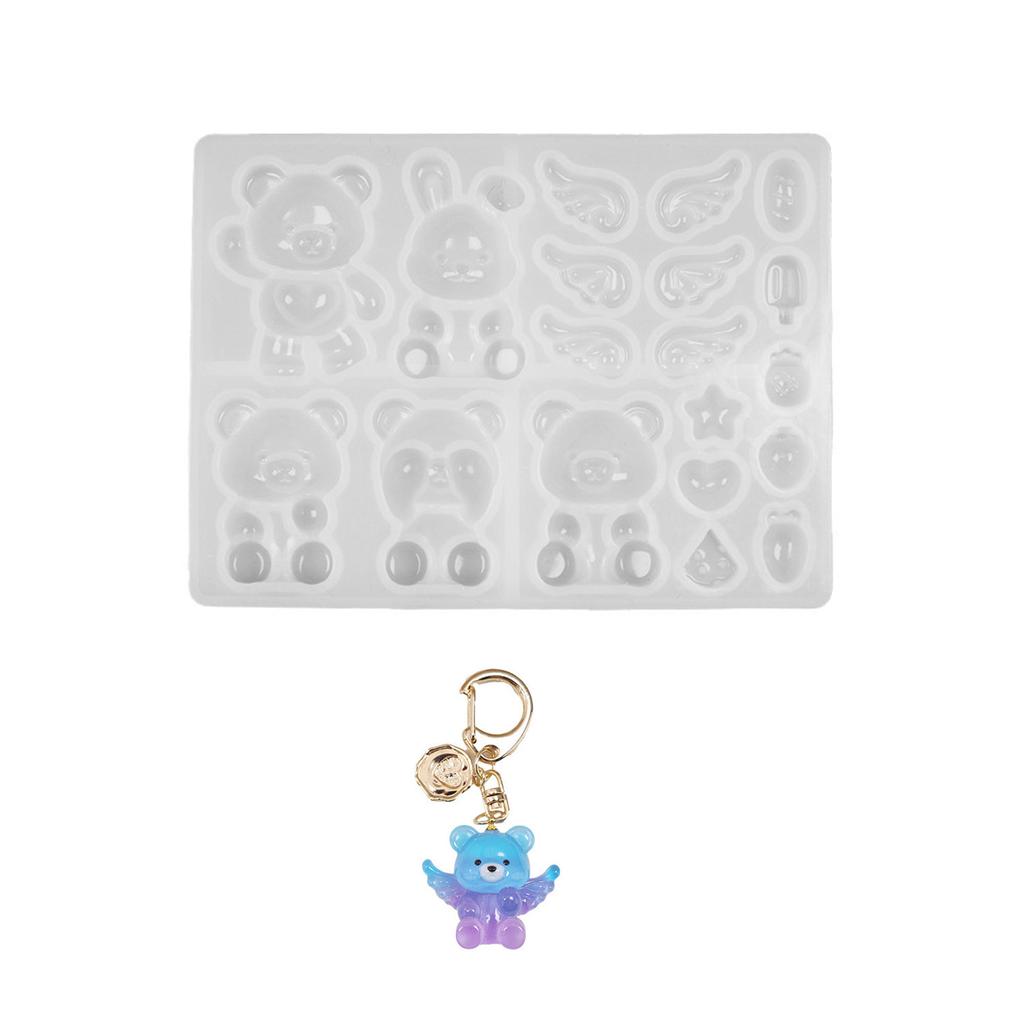 Resin Bear and Rabbit Keychain Moulds Pendant Silicone Mold Jewelry Crafting Molds for Crafting Crystal Epoxy Projects