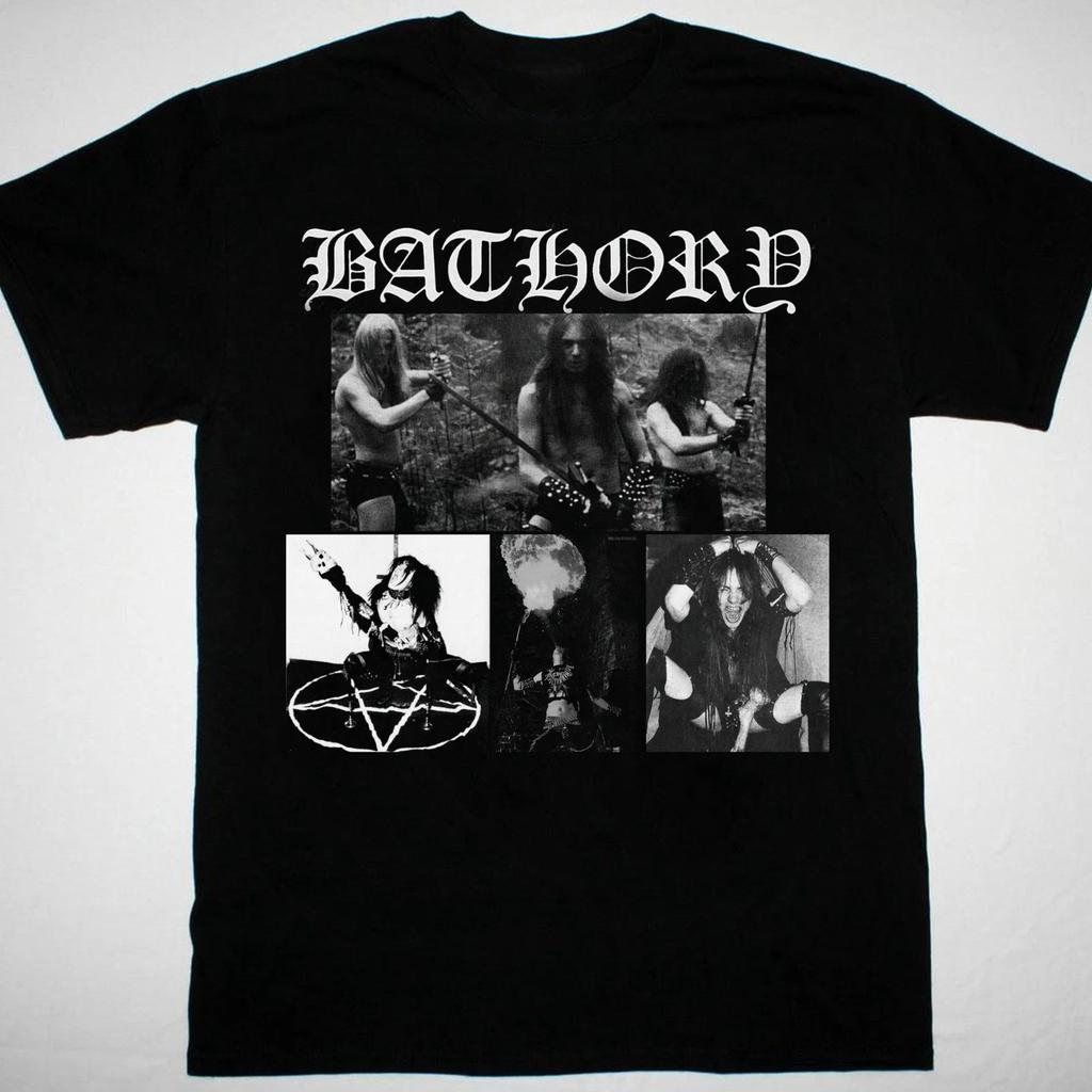 Men's and Women's T-shirts Bathory band poster collage black T-shirt Unisex Cotton All sizes