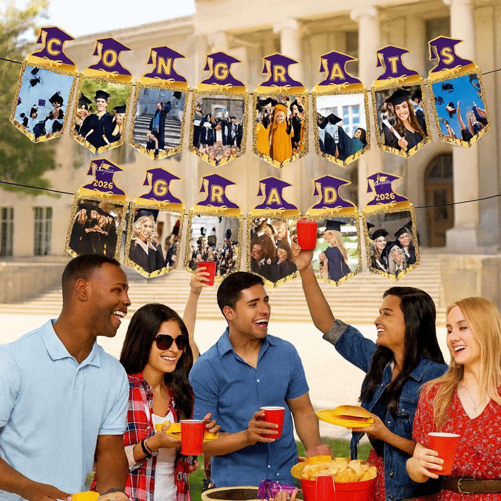 Graduation Season Congrats Grad Banner Paper Letter Photo Frame Flag Graduation Party