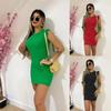 2024 Summer New European and American Pure Color Ruffles Slim Fit Dress