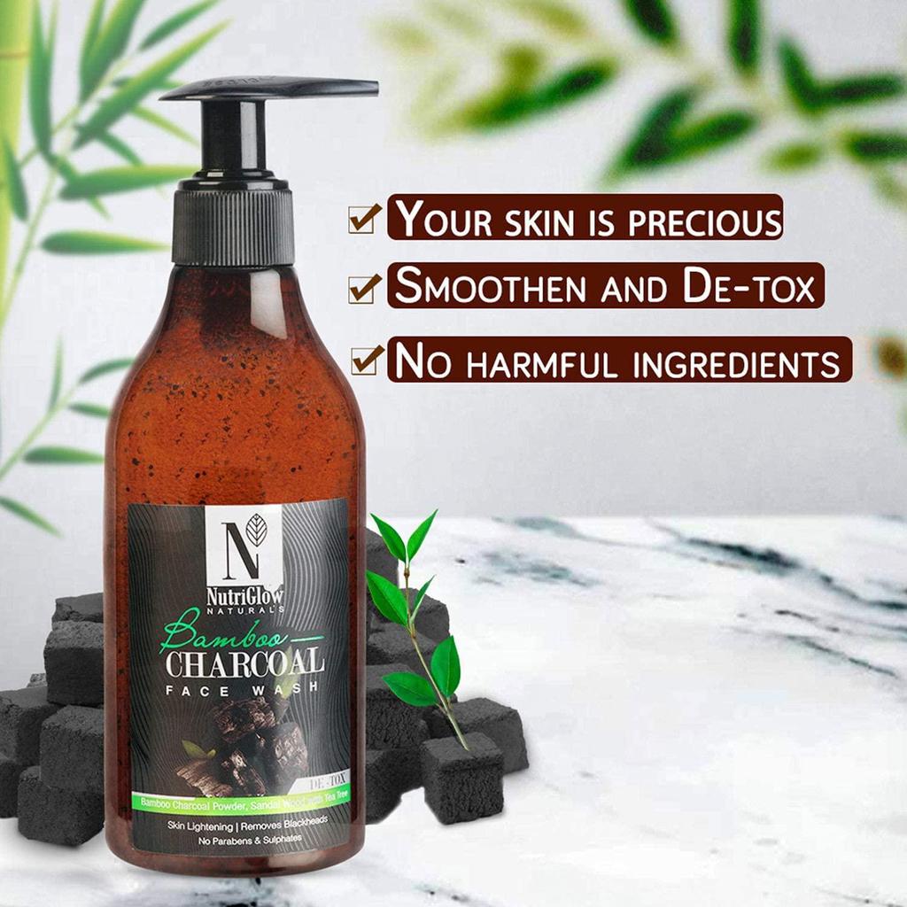 NutriGlow Natural's Средство для умывания от прыщей с бамбуком и углем, разглаживающее и детоксикационное, 10,14 унции