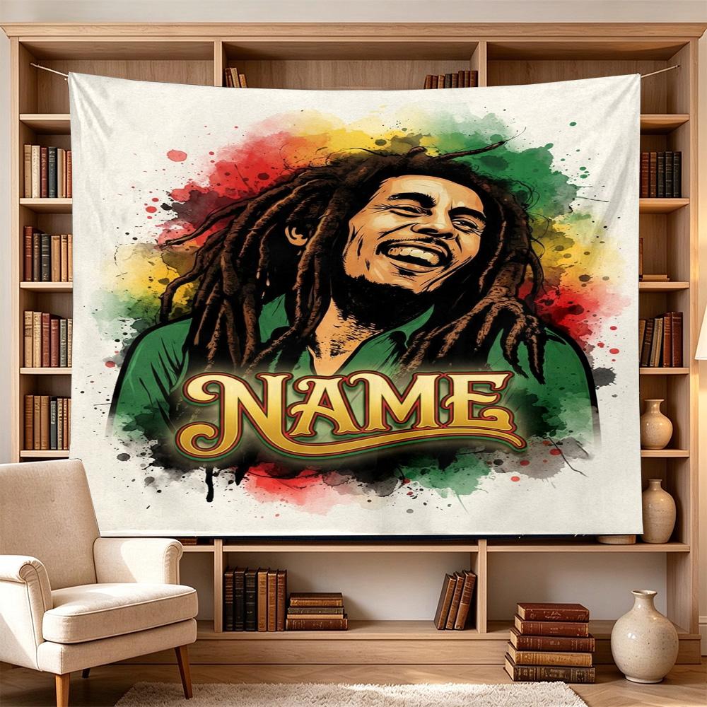 Bob Marley Rasta Reggae Music Vibes Personalized Name Wall Hanging Decor Tapestry, Perfect Home Decor, Suitable for Dorm, Living Room, Parties