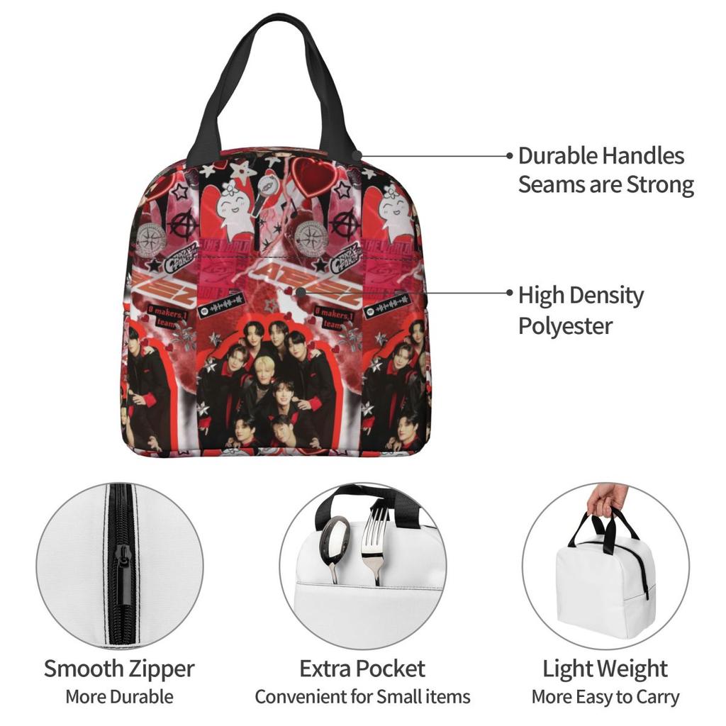 Kpop Star Singer Idol ATEEZ ATINY Insulated Lunch Bag for Kids School Cooler Thermal Food Box Tote Lunch Boxes Container