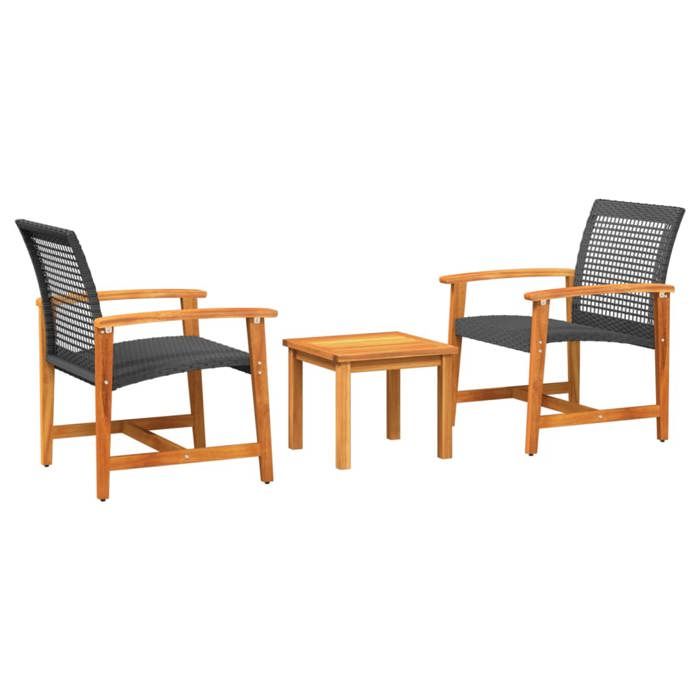 VidaXL Ensemble de Bistro 3 pcs, Chaises avec Table, Salon de Jardin Terrasse Patio, Moderne, Noir Résine Tressée et Bois 367601
