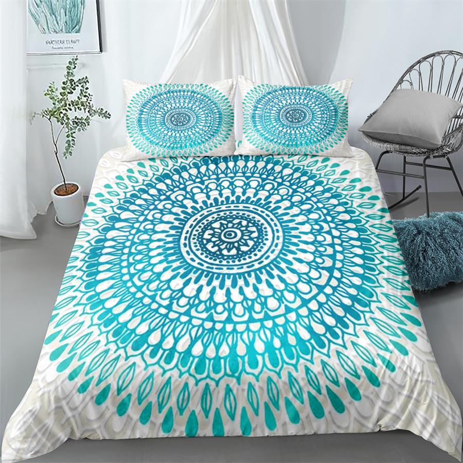 Комплект постельного белья Mandala Blue Pink Boho Chic Покрывала в романтическом стиле Постельное белье в стиле бохо King Полиэстеровый пододеяльник