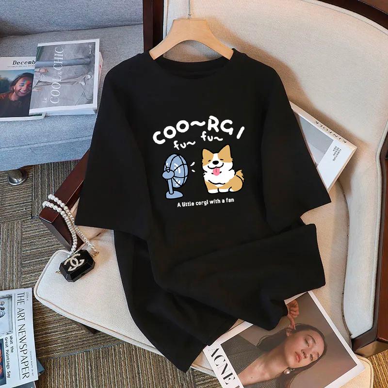 Soft Cuteness Alert  Korean -style T - Shirt Cute Fun Pattern Print Loose Short  Sleeve White Top for Women