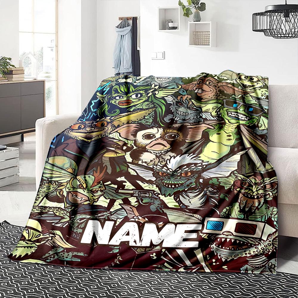 Custom Name Gremlin Box blanket for Couch & Bed, Plush Cozy Fuzzy Blanket Super Soft & Warm Blankets for Fall and Winter. 0908138