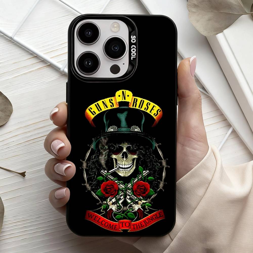 Band G-Guns-S N R-Roses Phone Case For iPhone17,16,15,14,13,12,11 Plus,Pro Max Candy Silver Plated Inside Cover