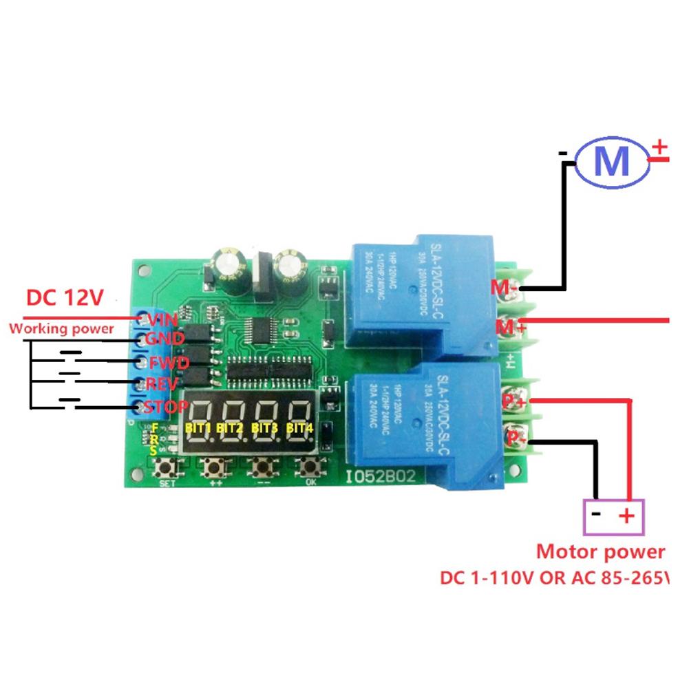 30A12V Многофункциональный контроллер реверса двигателя Старт стоп Задержка Концевой выключатель Реле