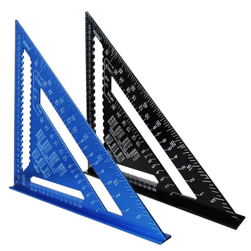 7-inch & 12-inch Multifunctional Aluminum Triangle Ruler with 45-Degree Angle for Woodworking, Metric & Imperial Measurements