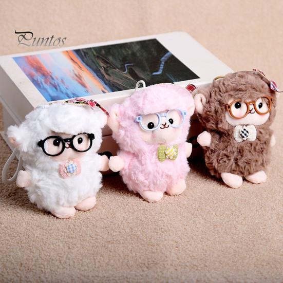 Aesthetic Keychain Gift Plush Sheep Doll Pendant for Bags And Keys, Soft Curly Stuffed Animal Waxy with Bow Glasses Accessories, Cute Hanging Ornament