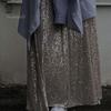 Women Maxi Skirt Elastic High Waist Shiny Sequins Long Skirt Street Style Loose Fit Skirt Night Club Stage Show Skirt