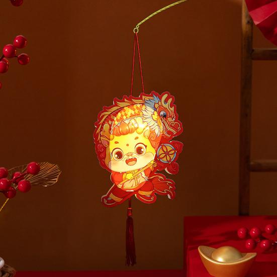 Ручные фонарики Года Дракона, милый мультяшный дизайн, ручной фонарь с четким принтом и зашифрованными кисточками