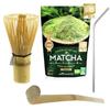 Matcha Tea + Whisk + Bamboo Spoon + 4 Stainless Steel Straws
