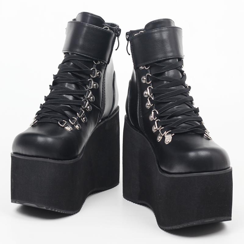 Унисекс готические панк ботильоны на щиколотке с каблуком 11 см и шнуровкой с застежкой-пряжкой