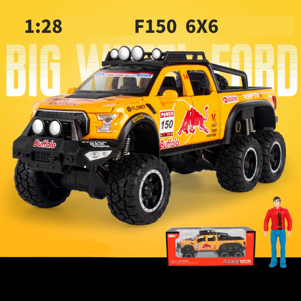 Масштаб 1/28 Ford Raptor F150, литая под давлением модель автомобиля, игрушечный автомобиль с откатным механизмом, звуком и светом для детей, коллекция подарков для мальчиков и девочек
