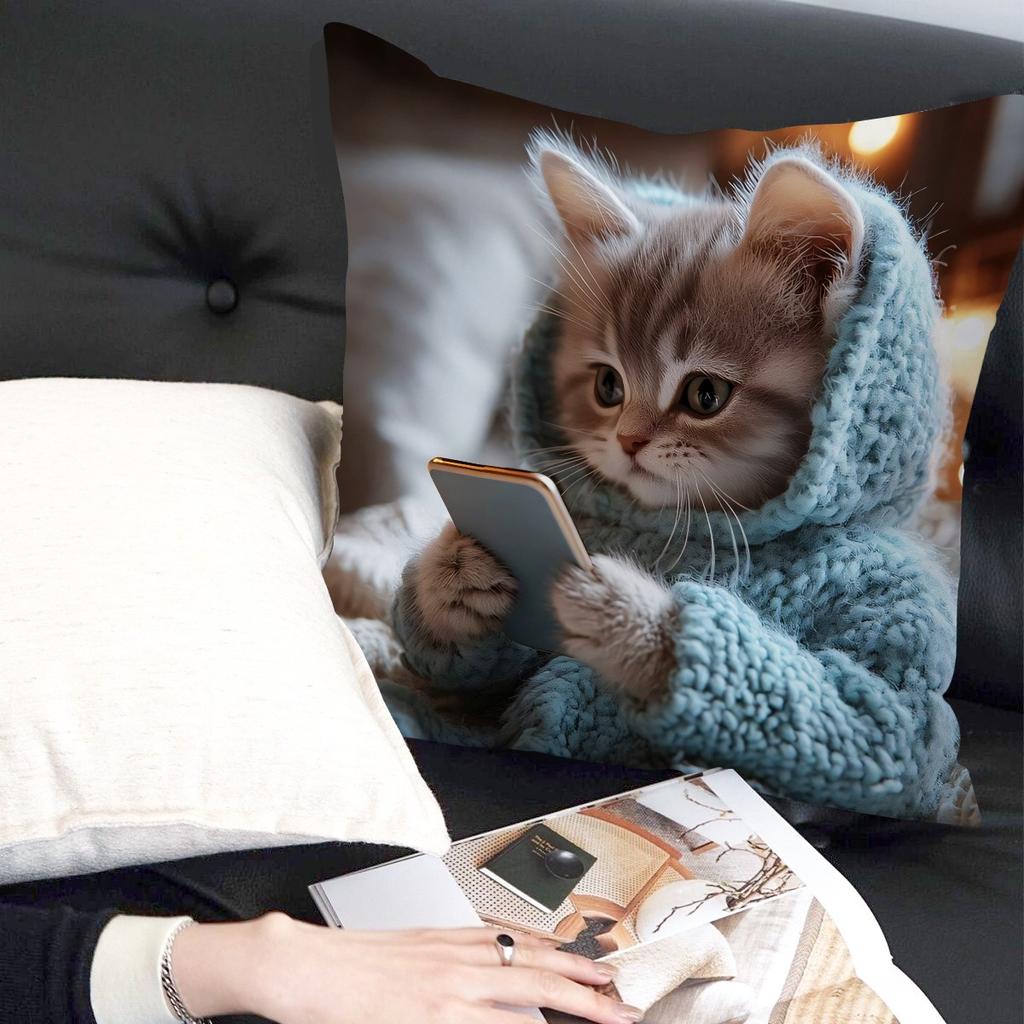 Милый котенок в наволочке с капюшоном: Уютно и очаровательно для вашего дома! Наволочка для диванной подушки, украшение для дома, 2D-печать