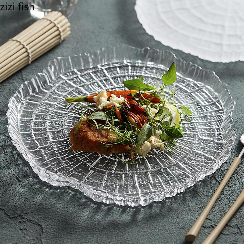 Прозрачное стекло Паста Стейк Суши Тарелка Кулинарные блюда Ресторан Нестандартная форма Посуда Закуски Десерт Сковорода Креативные обеденные тарелки