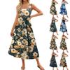Женское летнее платье макси 2024, повседневное платье без рукавов с цветочным принтом и квадратным вырезом, струящиеся длинные пляжные элегантные сарафаны на бретелях с карманами
