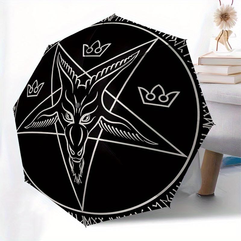 Baphomet Pentagram T-Shirt, Occult Symbolic Clothing Umbrella, Cute Umbrella with Cute Design, Portable 3-Fold Compact Umbrella for Men & Women, Valen