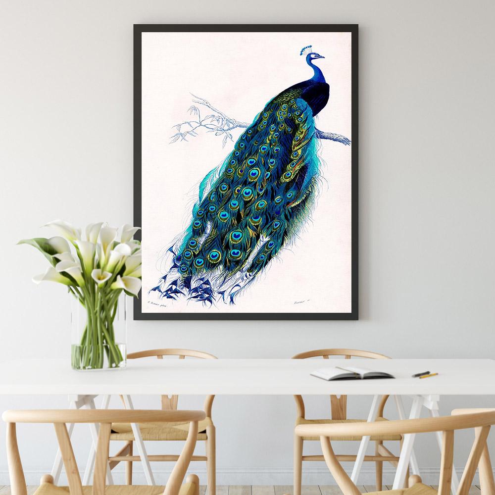 Винтажная картина на холсте с павлином, современное животное, скандинавский плакат с принтом, иллюстрация птицы, настенные художественные фотографии, домашний декор для гостиной