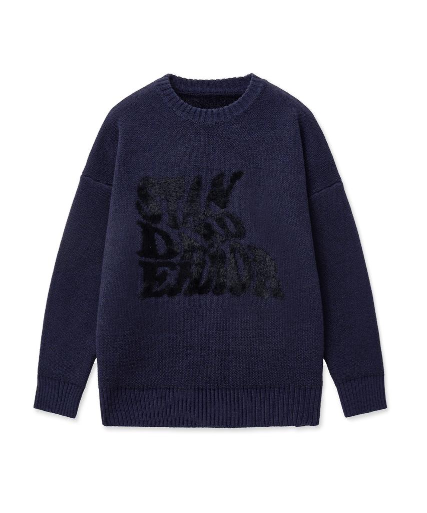 STANDARDERROR 87-Stan192 Pullover Brushed Lettering Jacquard Knit Navy