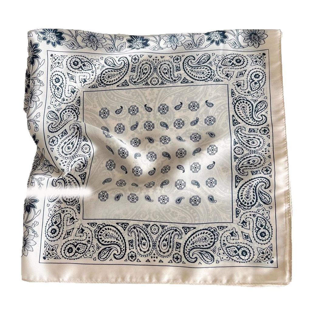Spring New Vintage Fashionable Totem Silk Scarf Headscarf Women'S Versatile Cashew Flower Scarf Spring Summer Autumn Square Scarf