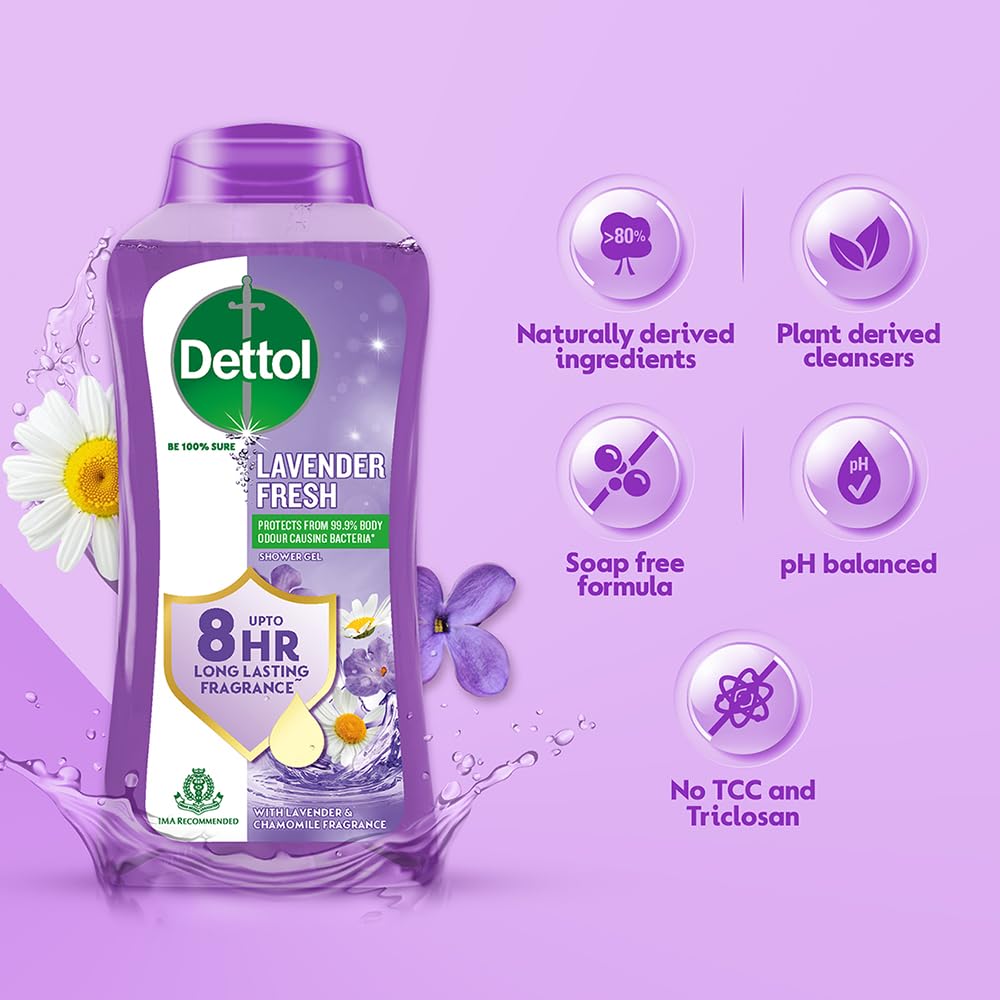 Dettol Гель для душа для женщин и мужчин, Лаванда Фреш - 250 мл | | 8-часовой стойкий аромат
