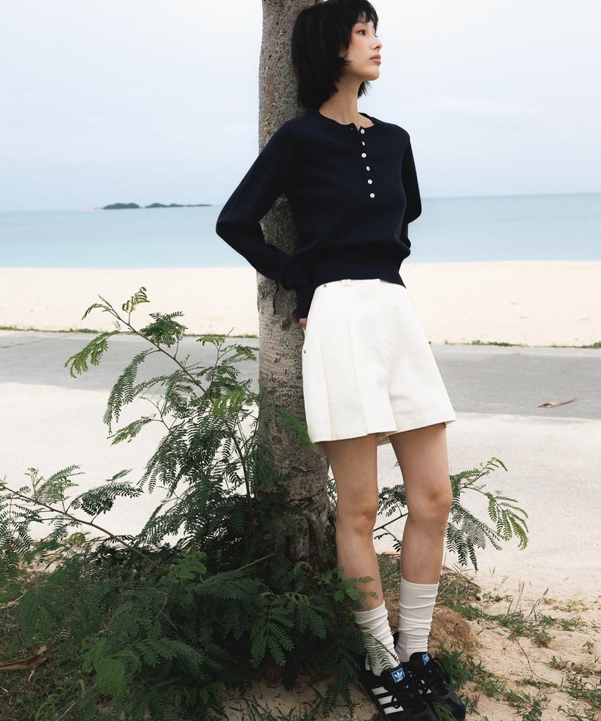 DEHEVE Summer Henley Neck Knit [Navy]