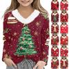 Рождественские футболки с длинным рукавом для девочек, детская футболка с V-образным вырезом, рождественский принт, топ с длинным рукавом