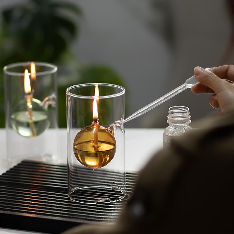 Creative Glass Oil Lamp Candle Holder Home Restaurant Candle Warmer Table Top Items Ornament Candlelight Romance Decorative Gift