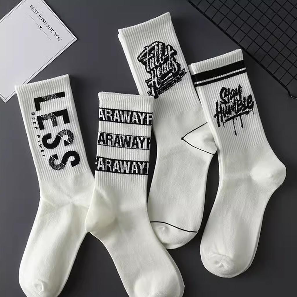 5 пар/комплект случайных мужских белых спортивных носков, включая длинные баскетбольные носки и спортивные носки до середины икры, для осени и зимы