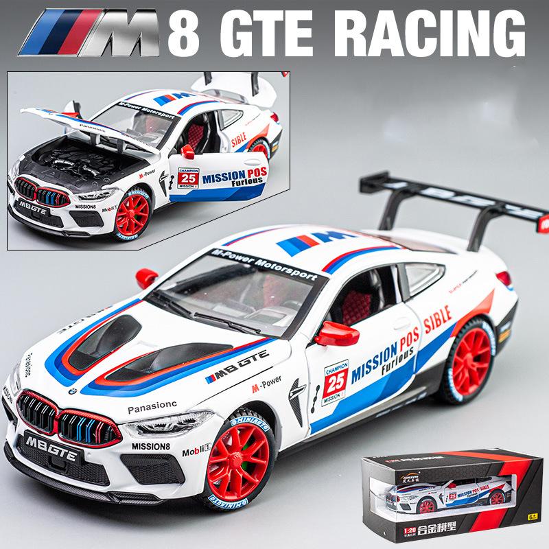 1/24 Scale M8 GTE Racing Diecast Car Model Toy, Pull Back Toy Vehicle with Sound and Light for Kids Toddler Boys Girls Gift Collection
