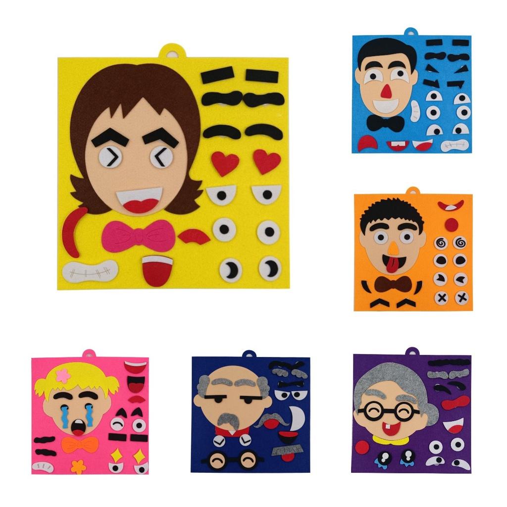 Набор фетровых пазлов для изменения эмоций для детей, сделай сам, нетканый материал с чертами лица