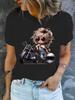 Retro Motorcycle Graphic T-Shirt for Women Elegant Cute Design Pink Woman Short Sleeve Print Tee Summer Round Neck Casual Tops