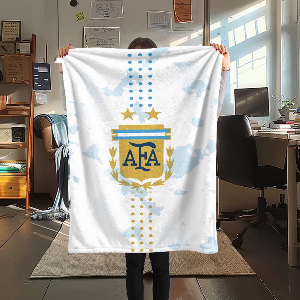 1PC Argentina National Football Team Print Flannel Blanket, High quality All Seasons, Home Decor, Warmth and Comfort, Perfect for Christmas Gifts