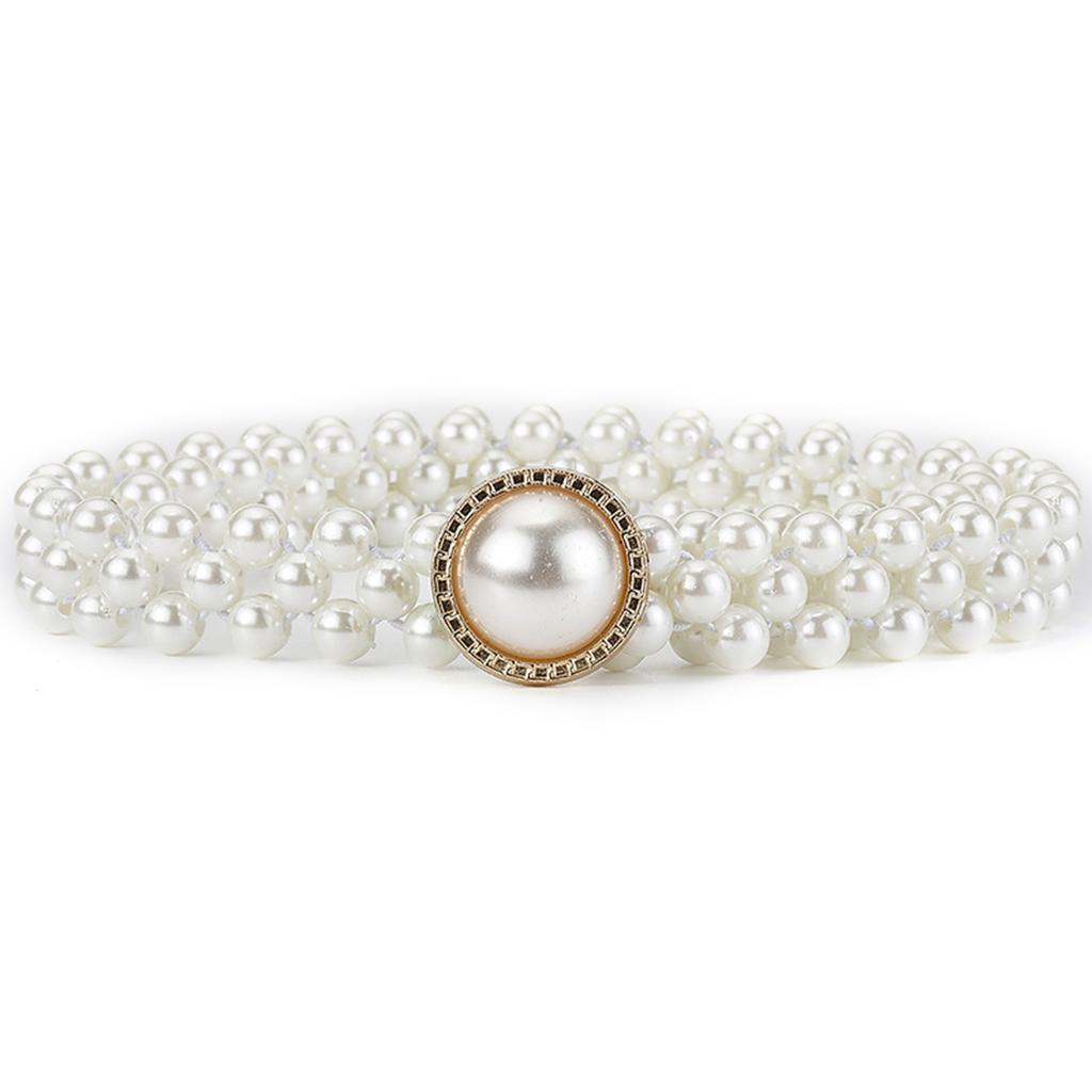 Elegant Adjustable Waist Accessory Elegant Pearls Waist Belt with Rhinestones Accent Stylish Waistband Adornment