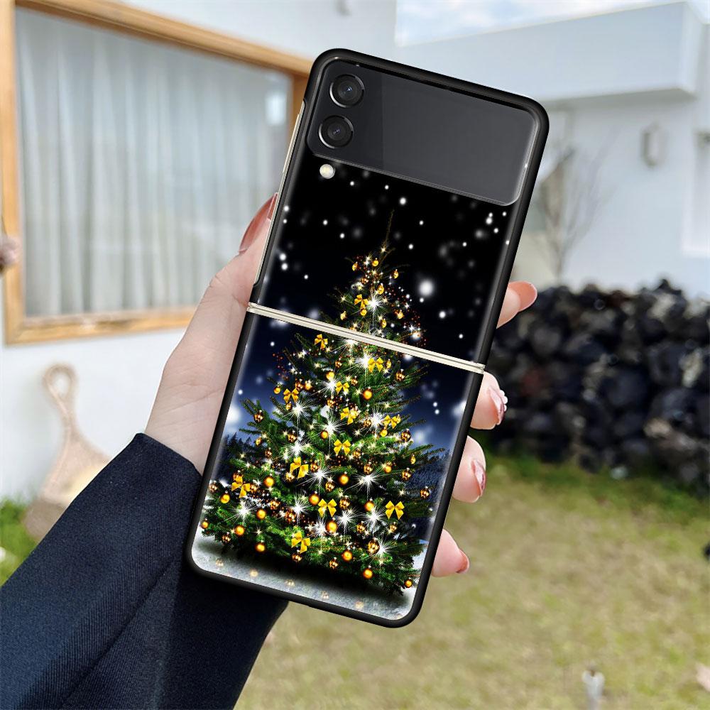 Снежный рождественский чехол для Samsung Galaxy Z Flip 3 4 5G черный жесткий корпус для телефона из ПК Z Flip4 роскошный сегментированный чехол