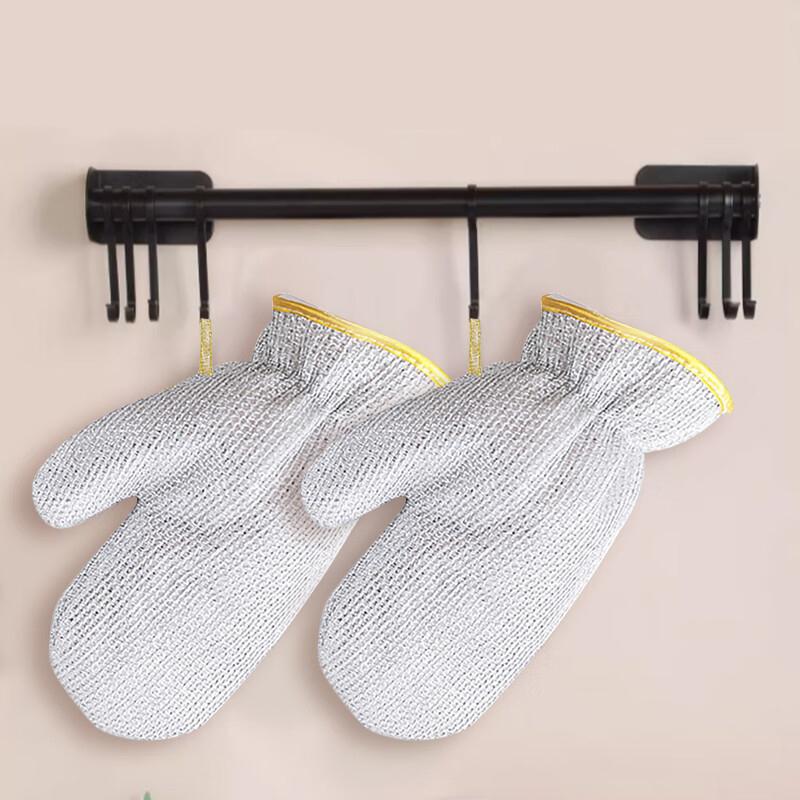 Housework Cleaning Gloves Steel Wire Ball Dishwashing Gloves Waterproof Brush Oil Bowl Artifact Household Cleaning Silver Glove