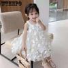 Платье принцессы для девочек, летнее платье, детское платье, платье без рукавов в корейском стиле, пончо, детское платье